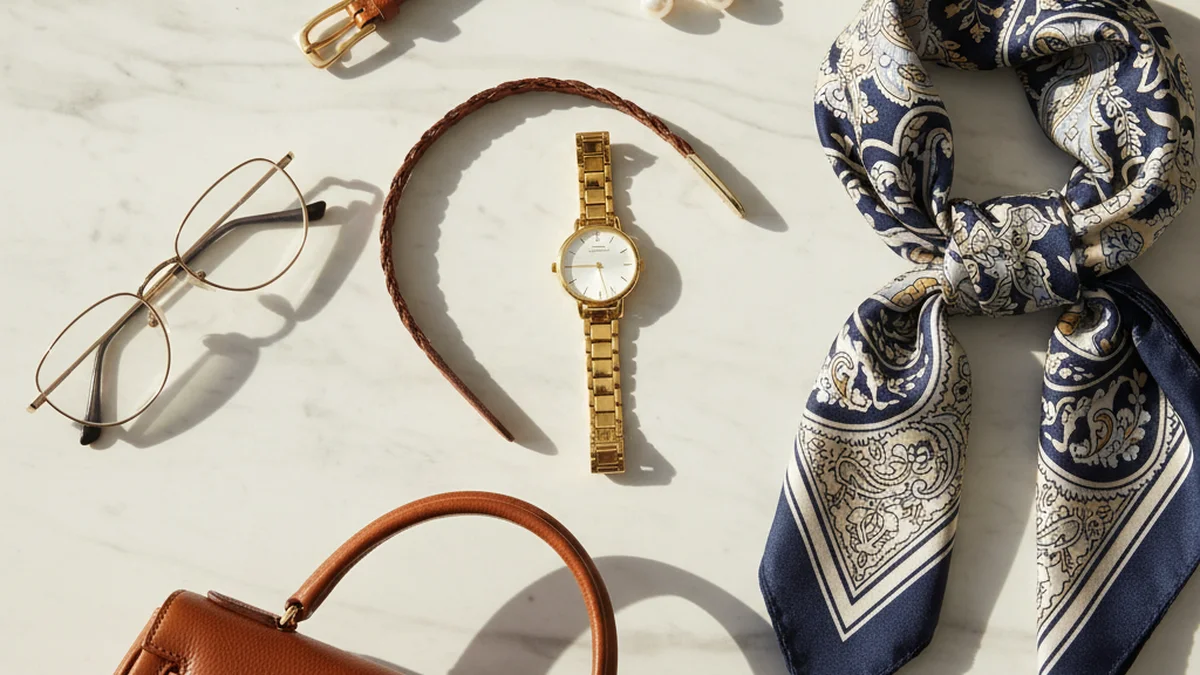 Accessoires de qualité pour femmes de 50 ans : montre foulard sac cuir