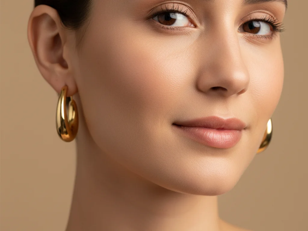 Creoles arrondies adoucissant les angles d'un visage carre