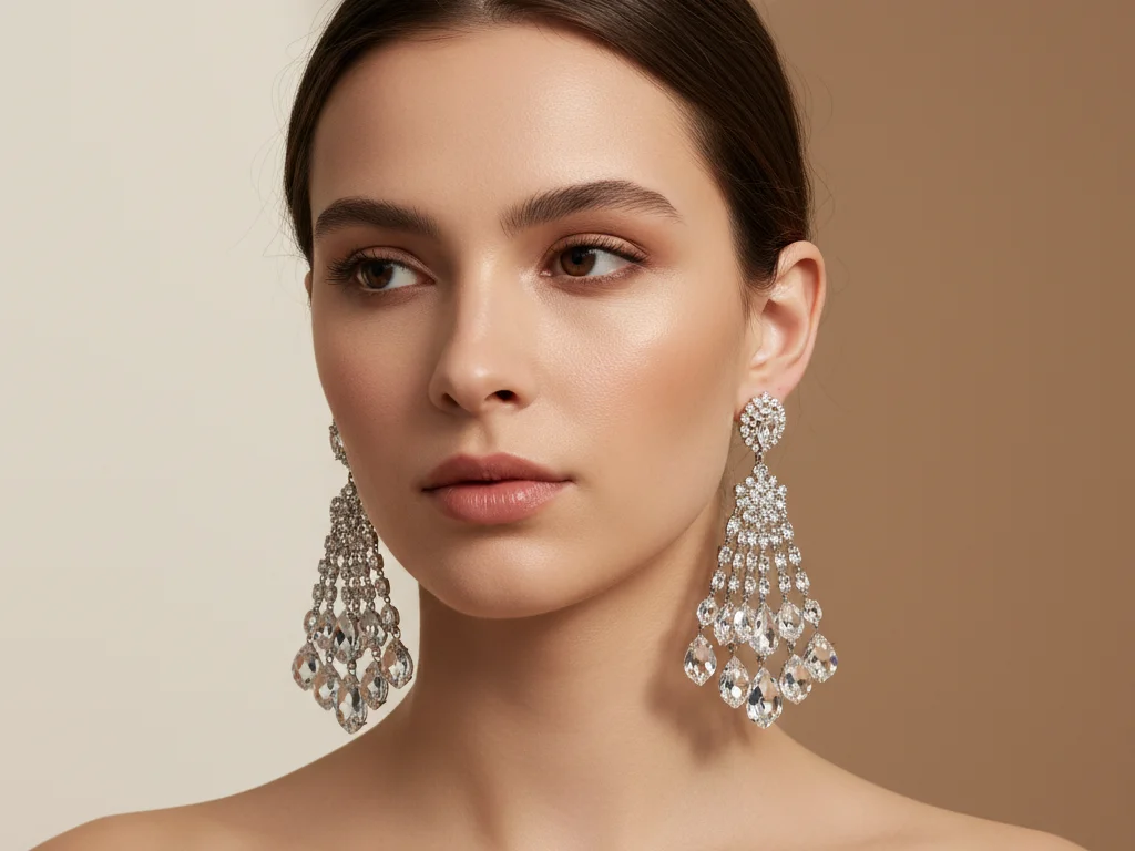 Boucles d'oreilles chandelier equilibrant un visage en cœur