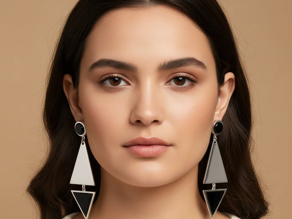 Boucles d'oreilles geometriques allongeant un visage rond