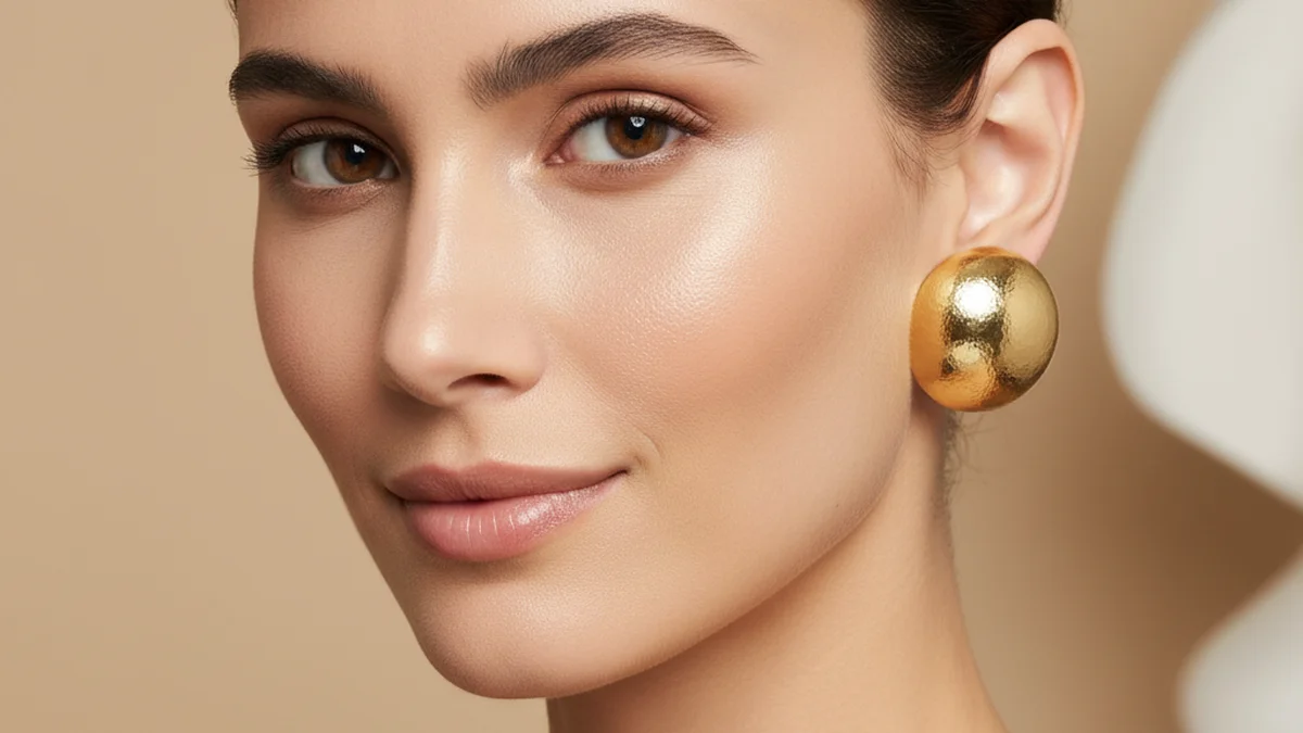 Boucles d'oreilles rondes portees sur un visage oblong pour ajouter de la largeur