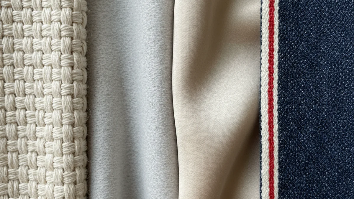 Gros plan sur des tissus de qualité : coton épais, cachemire, soie, denim brut