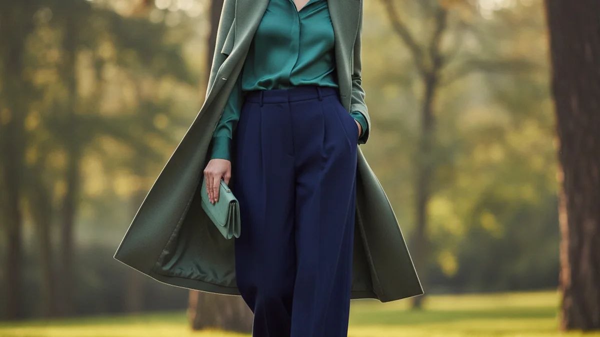 Tenue en couleurs analogues dans les tons bleus et verts