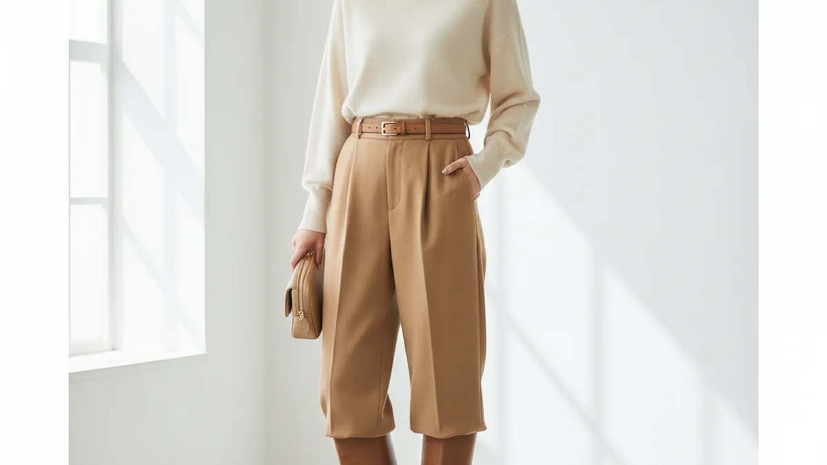Total look monochrome en différentes nuances de beige et camel