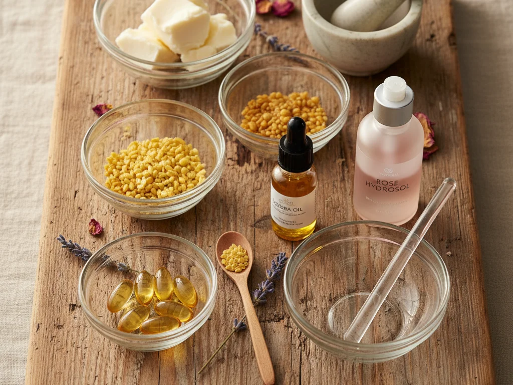 Ingrédients naturels pour crème visage maison