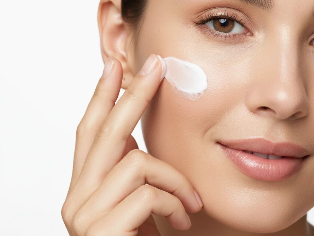Application de crème visage naturelle sur peau