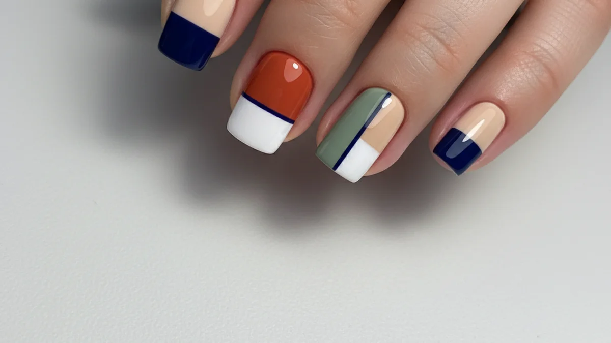 Nail art color block géométrique deux couleurs