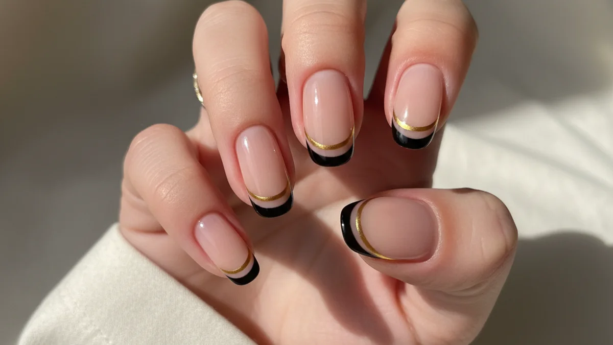 Double French manucure deux lignes fines parallèles