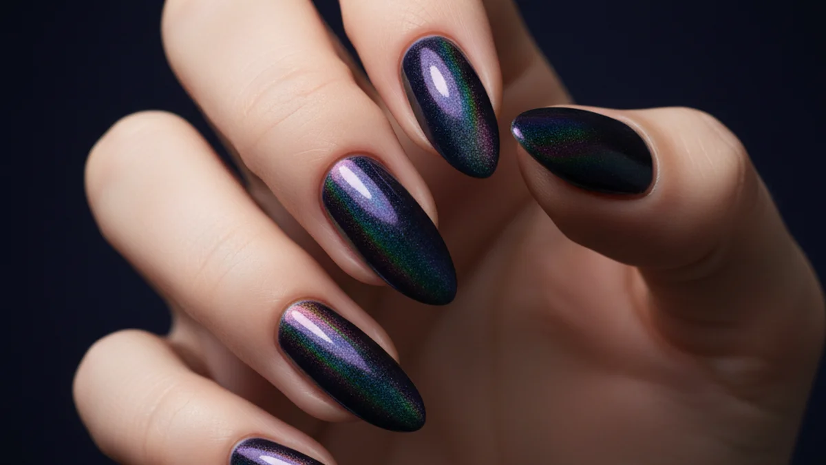 Ongles effet aurore boréale holographique irisé