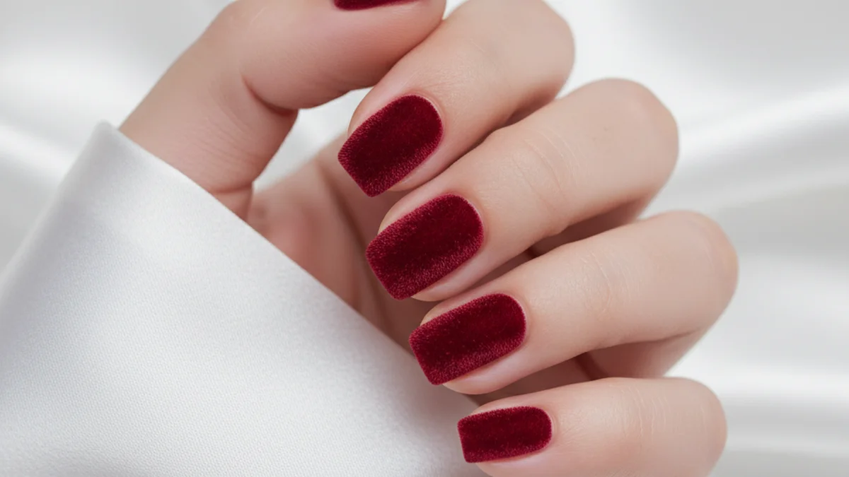 Ongles effet velours texture douce floquée