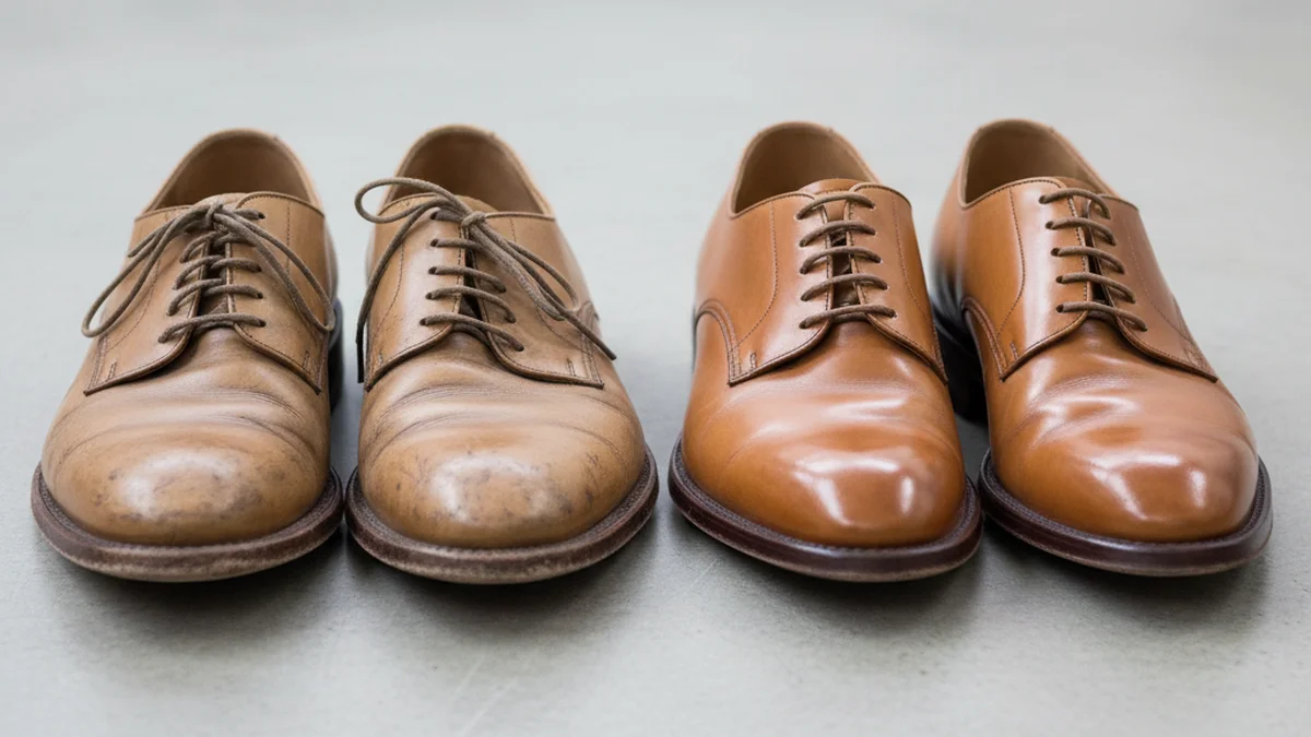 Chaussures usées et abîmées qui gâchent une tenue