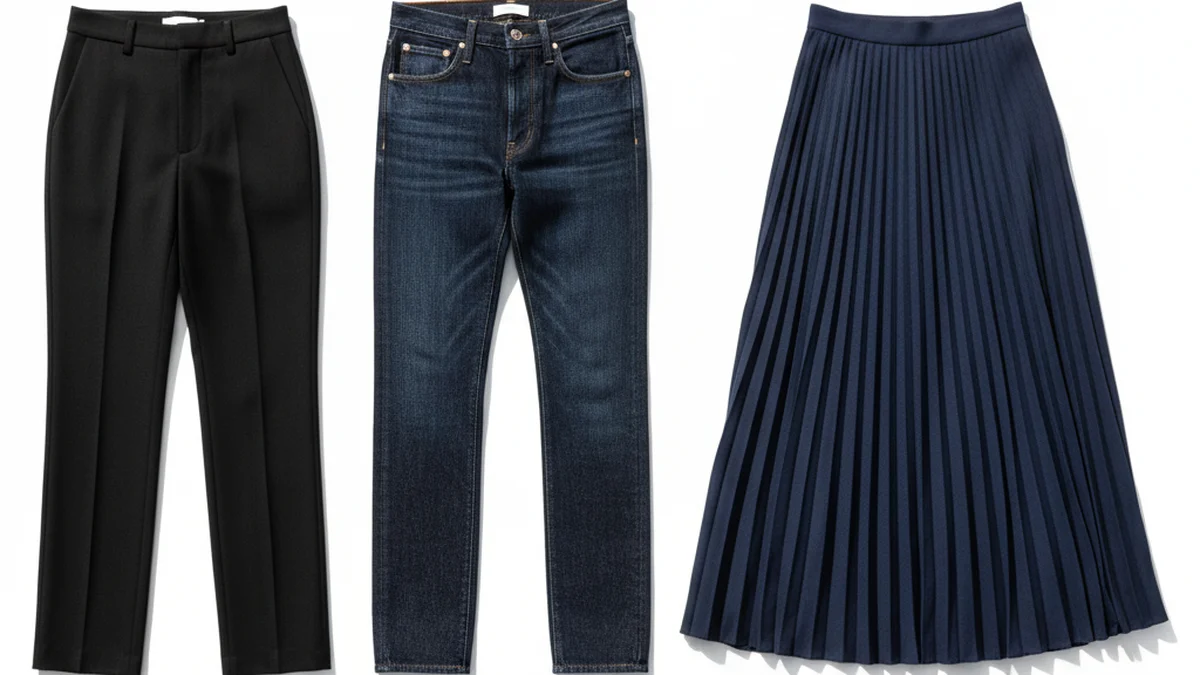 Les 3 bas essentiels : jean brut, pantalon noir, jupe midi