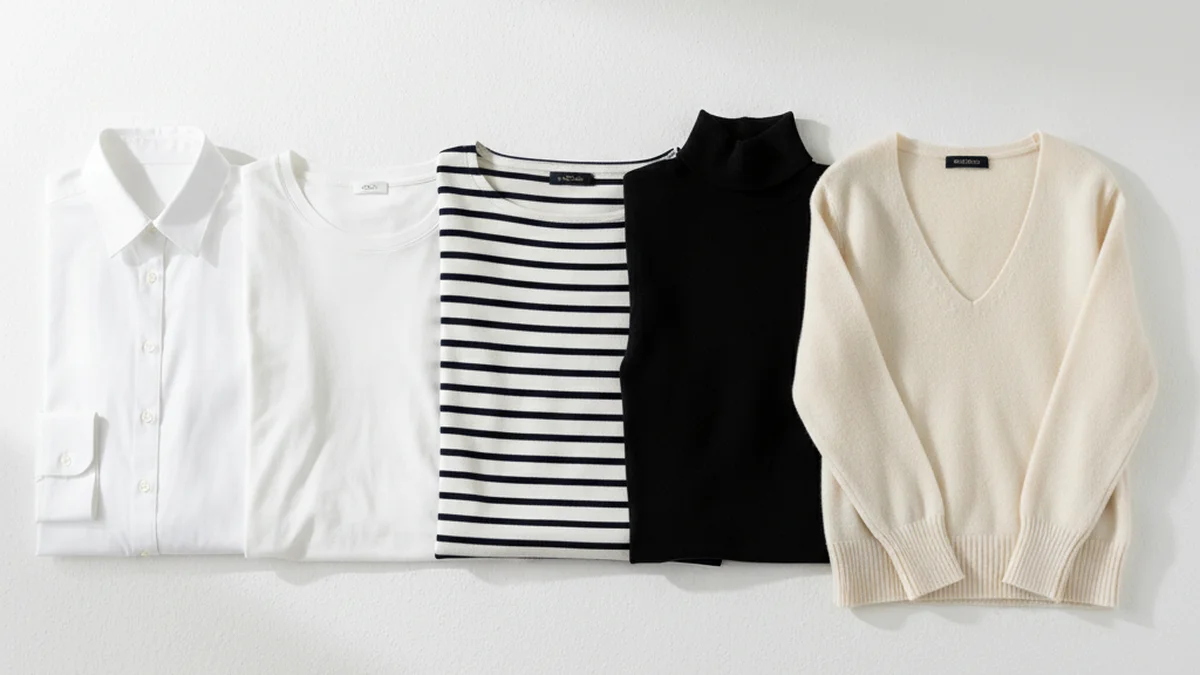 Les 5 hauts essentiels : chemise blanche, t-shirt, marinière, col roulé, pull