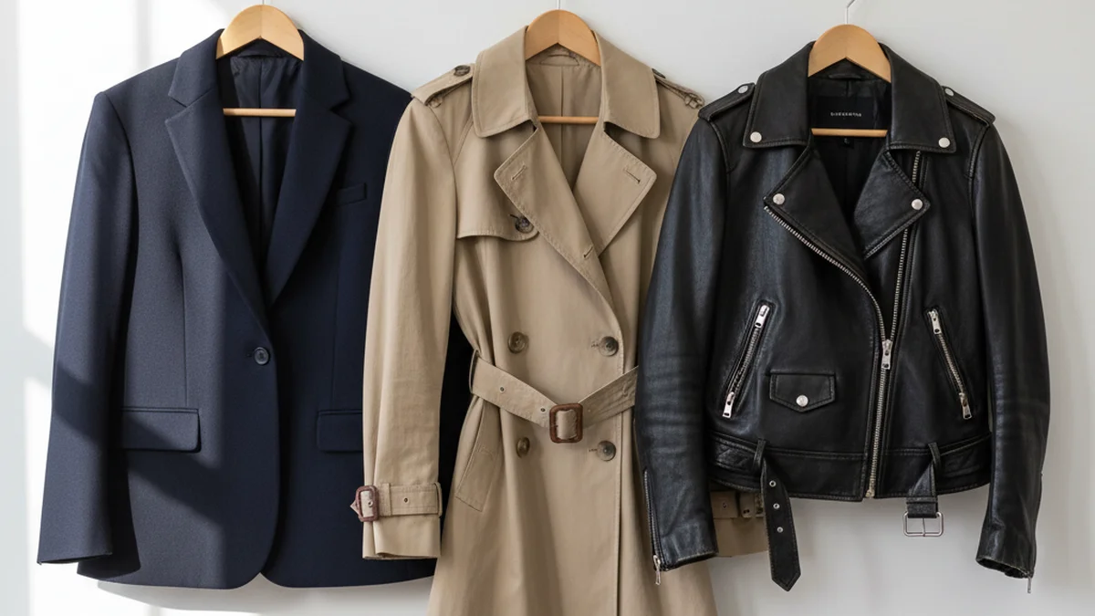 Les 3 vestes essentielles : blazer marine, trench beige, perfecto noir