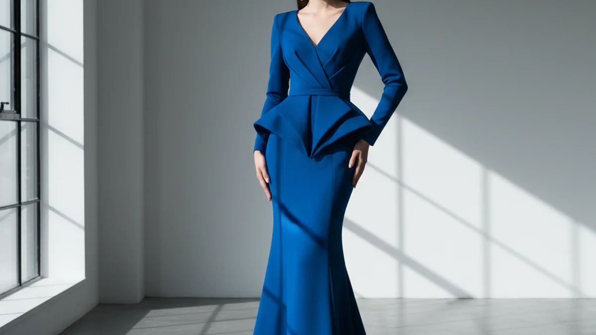Tenue en bleu royal, couleur signature de la féminité froide