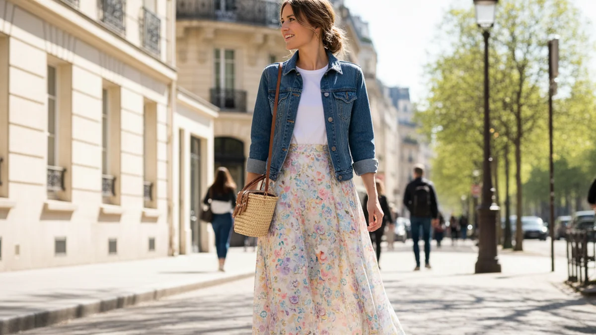 Association imprime fleuri et denim, look decontracte et chic