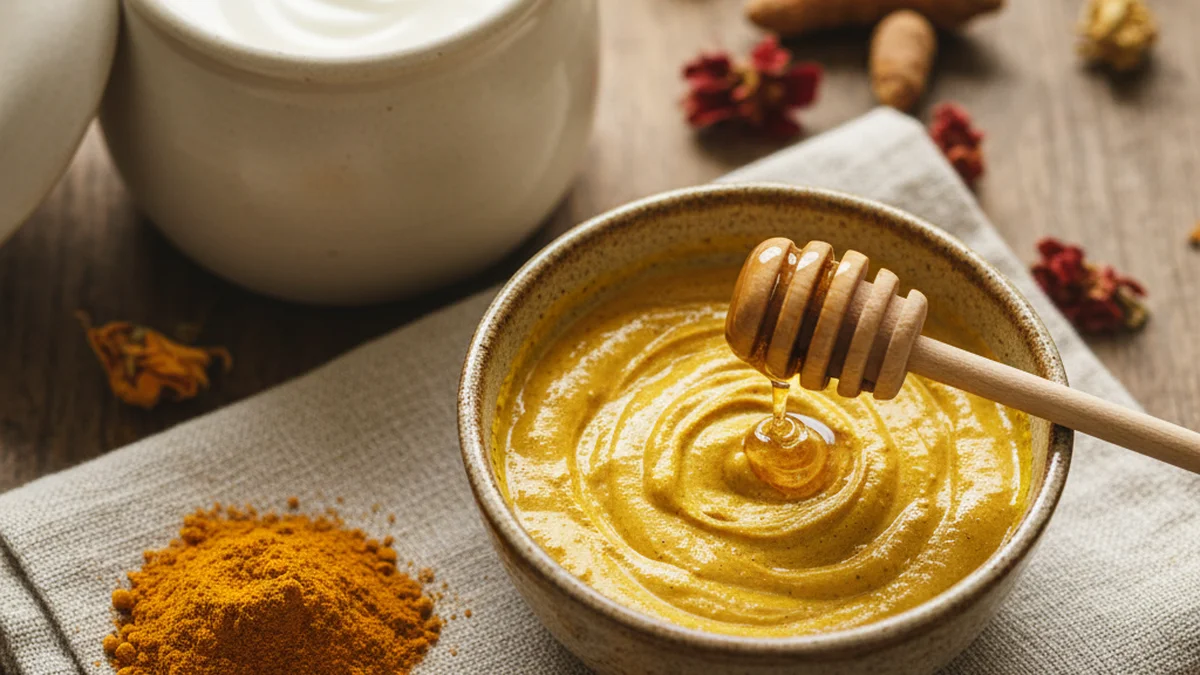 Gommage maison au miel et curcuma, soin eclaircissant naturel