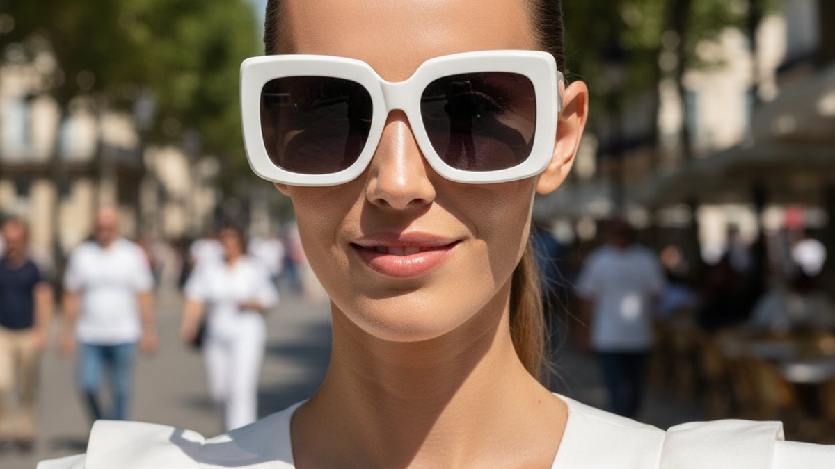 Visage oblong : les lunettes oversize raccourcissent visuellement et élargissent les traits.