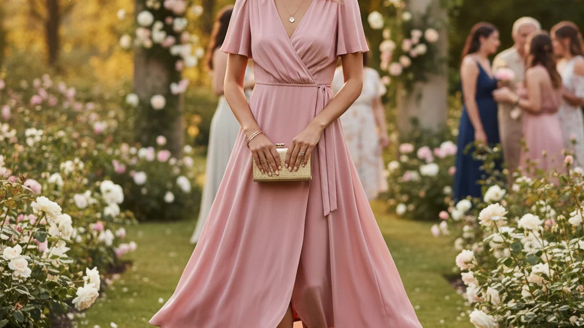 Tenue invitée mariage d'été avec robe fluide et sandales dorées