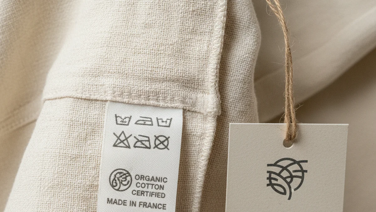 Étiquette de vêtement éthique avec label GOTS coton biologique