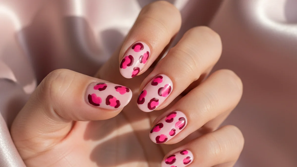 Nail art léopard rose pastel