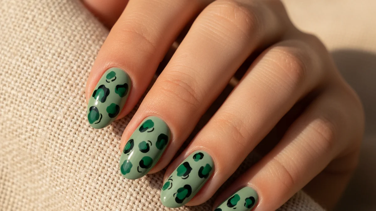 Nail art léopard vert sauge