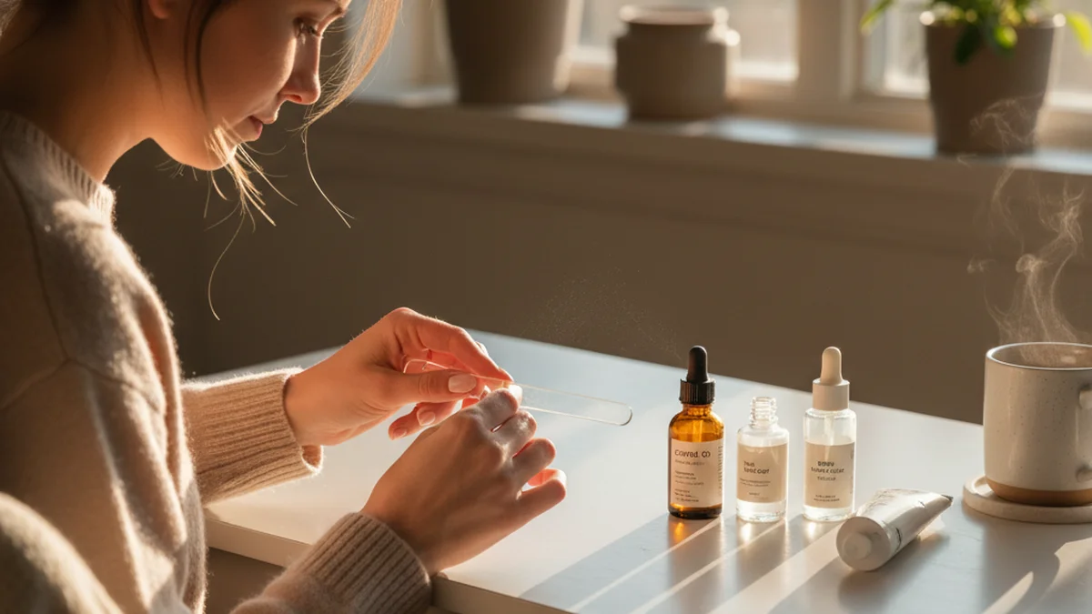 Femme réalisant sa manucure maison