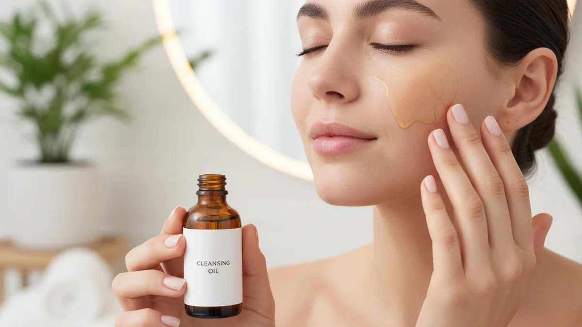 Double nettoyage du visage a l'huile vegetale le soir