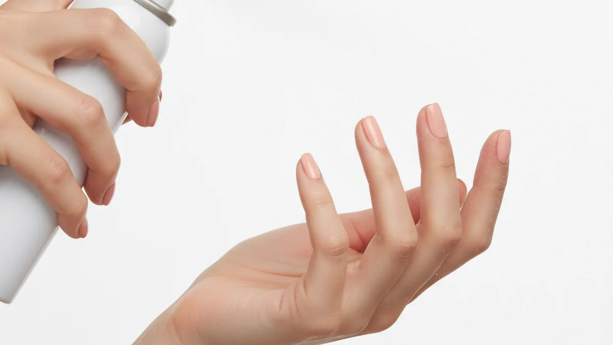 Spray fixateur séchage rapide vaporisé sur ongles