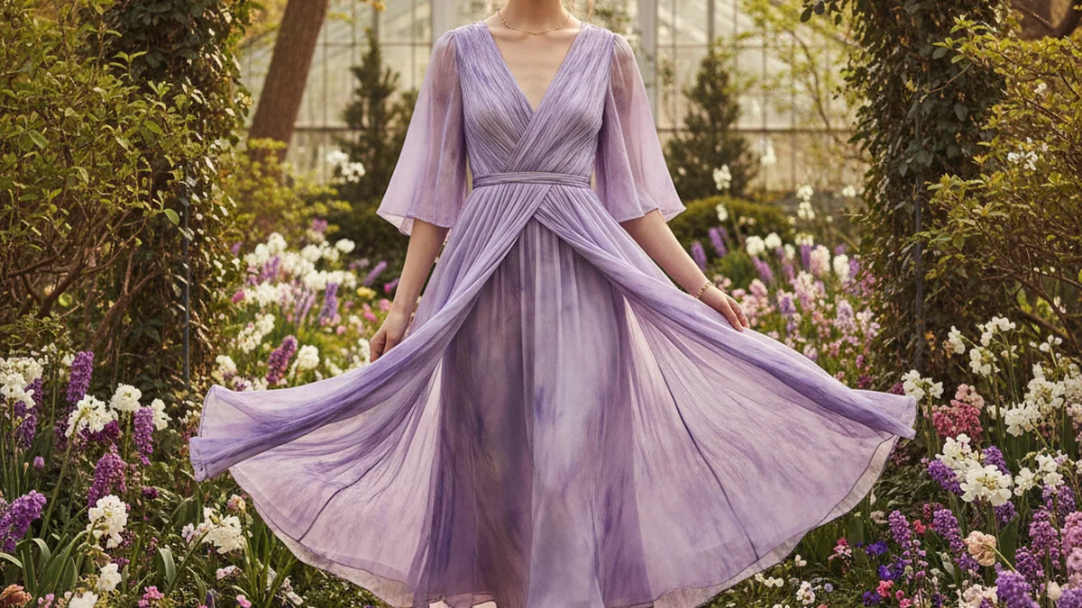 Look en violet iris, nuance entre lavande et amethyste