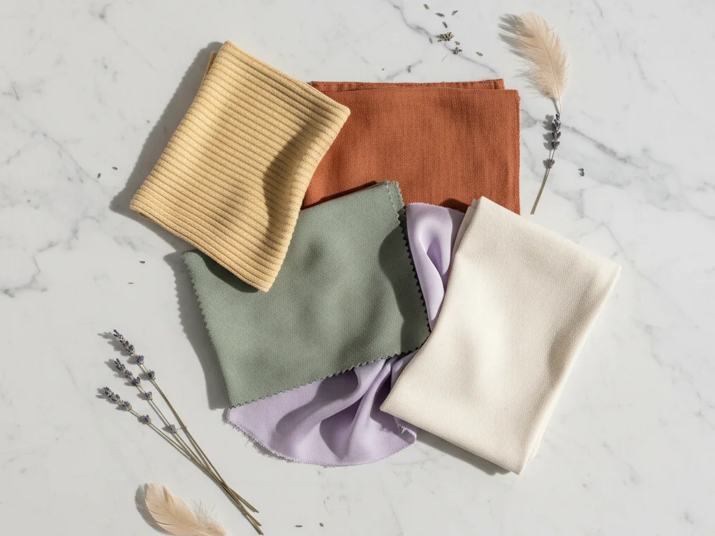 Palette de couleurs tendance 2026 avec jaune beurre, terracotta et accessoires dorés