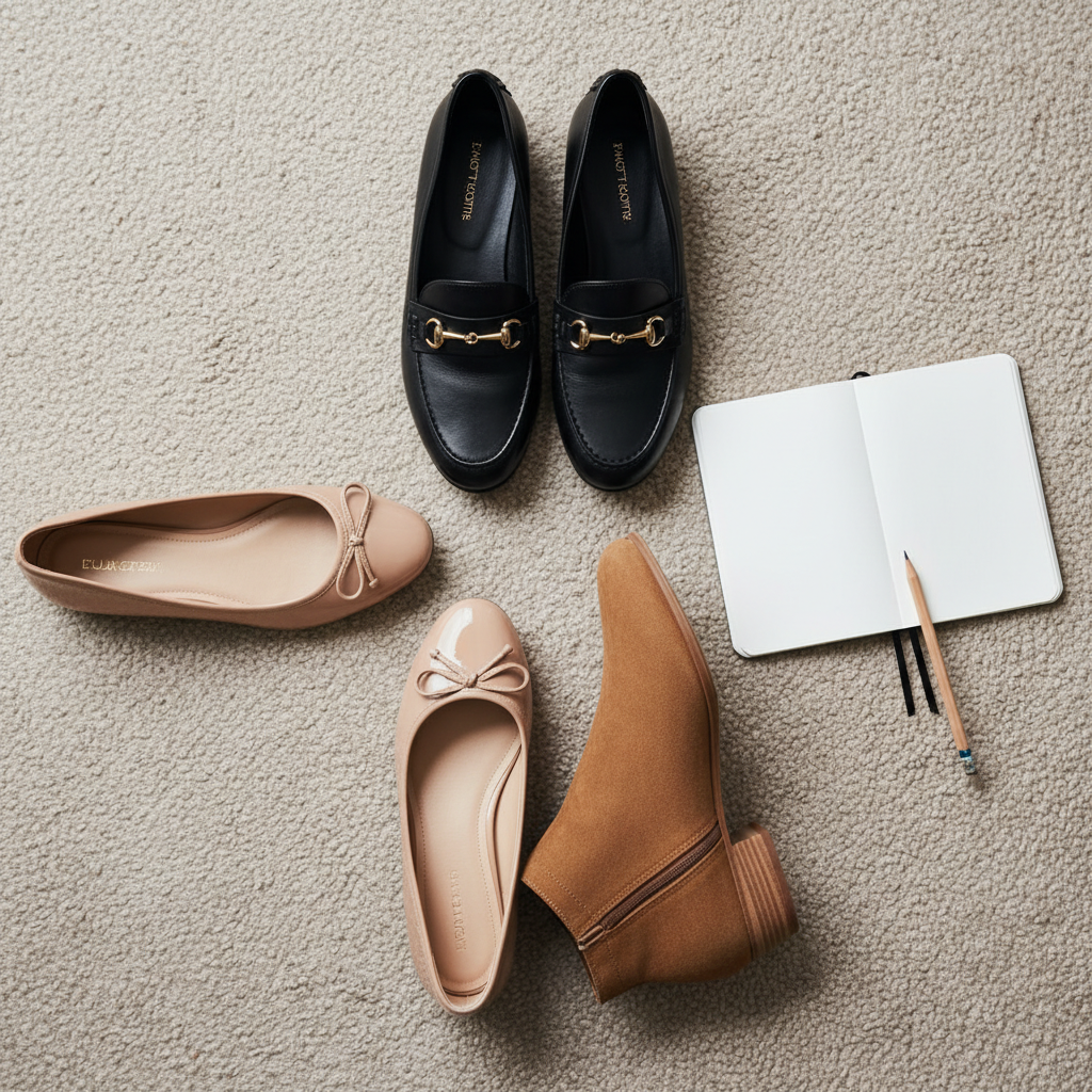 Trois paires de chaussures féminines vues de dessus illustrant les choix selon la morphologie