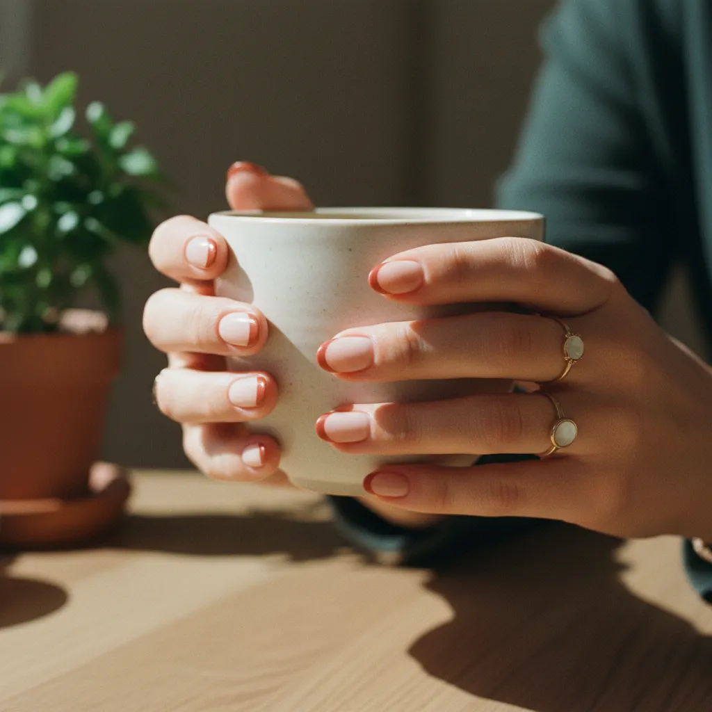 La french bicolore terracotta sur base nude, une combinaison chic et moderne