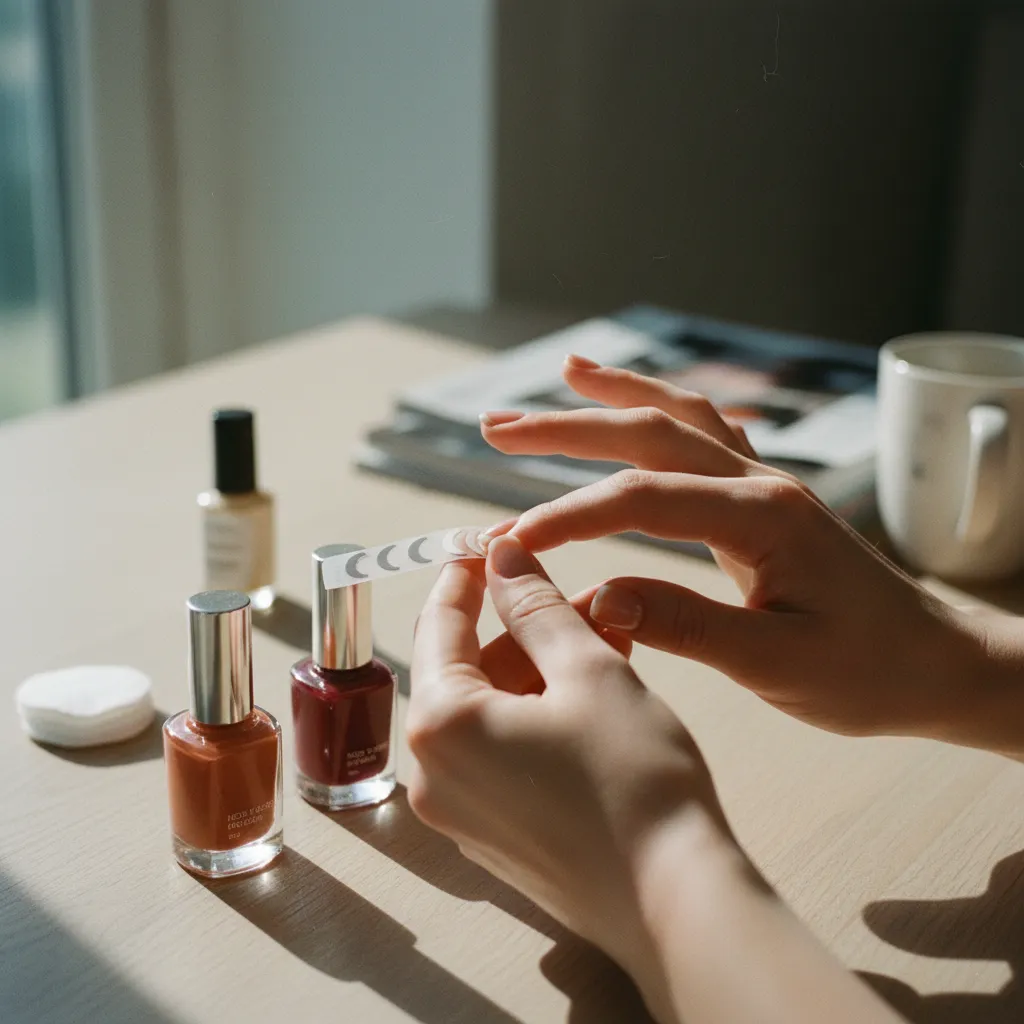 Pose des guides autocollants pour une french manucure bicolore étape par étape