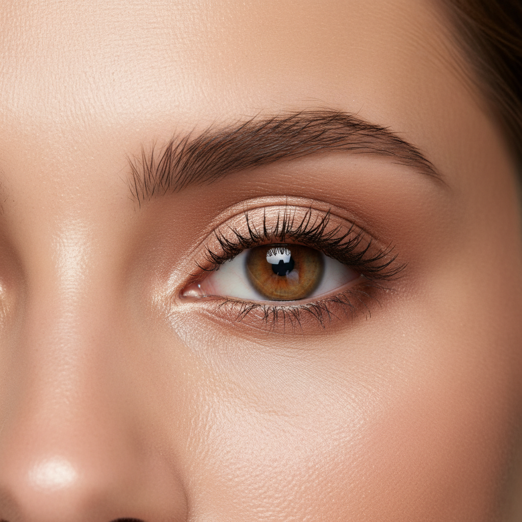 Gros plan sur un maquillage des yeux naturel de mariée avec fards nude et mascara