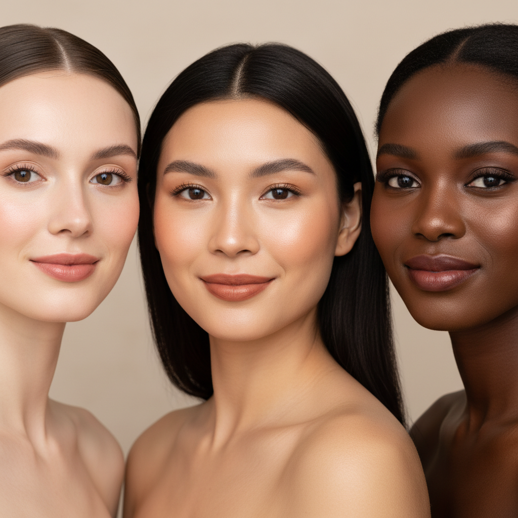 Trois femmes de carnations différentes portant chacune un maquillage mariée naturel adapté