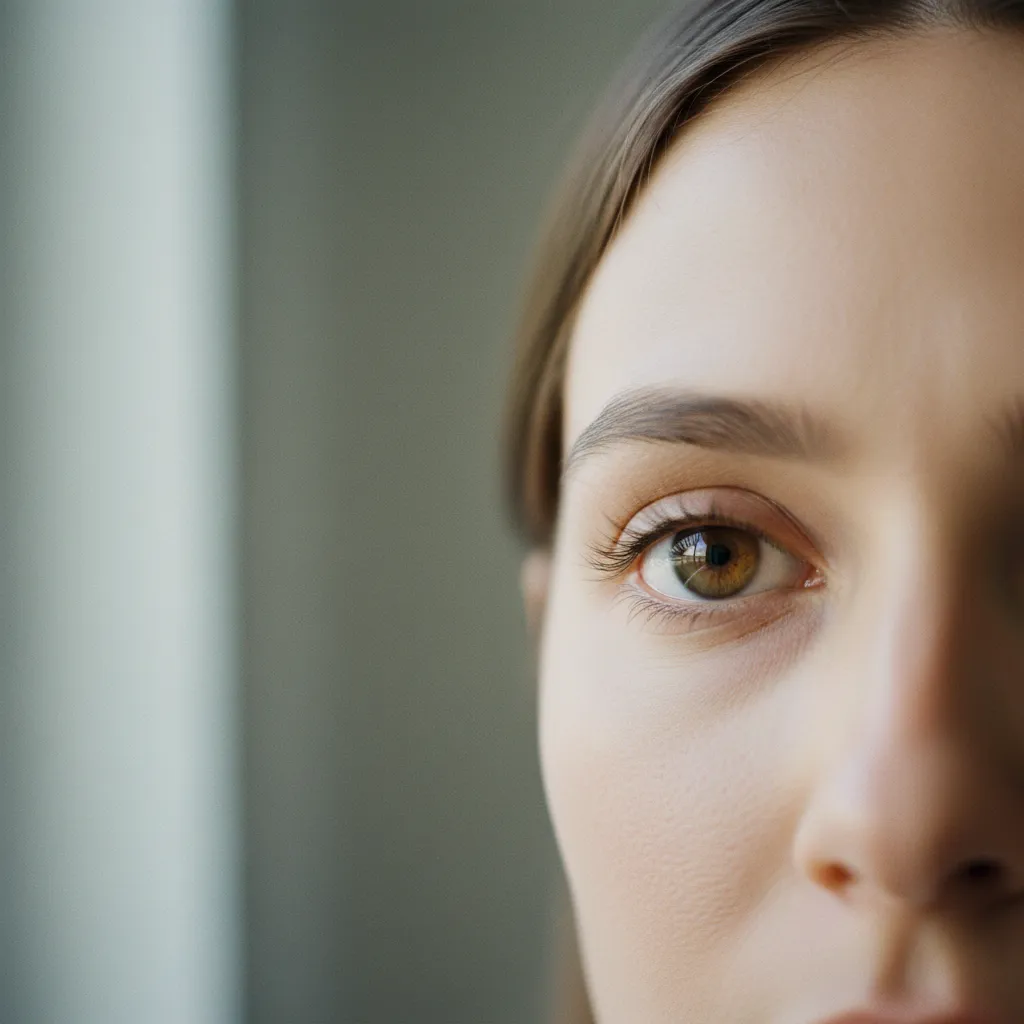 Morphologie d'un œil tombant avant maquillage : le pli recouvre la paupière mobile