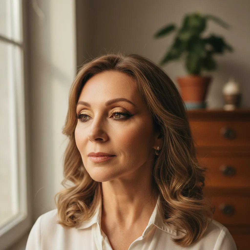 Résultat final d'un maquillage adapté aux paupières tombantes après 50 ans