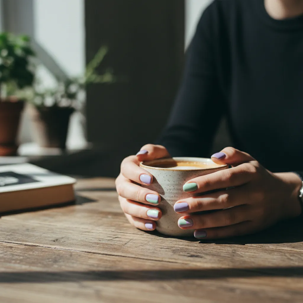 Le color block pastel lilas et menthe, tendance phare du nail art facile printemps-été 2026