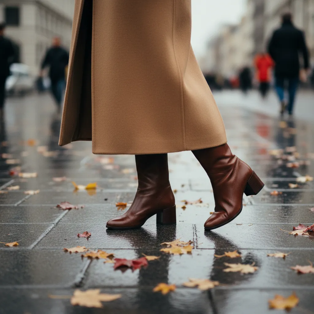 Bottines à talon bloc en cuir chocolat, le choix polyvalent de la saison