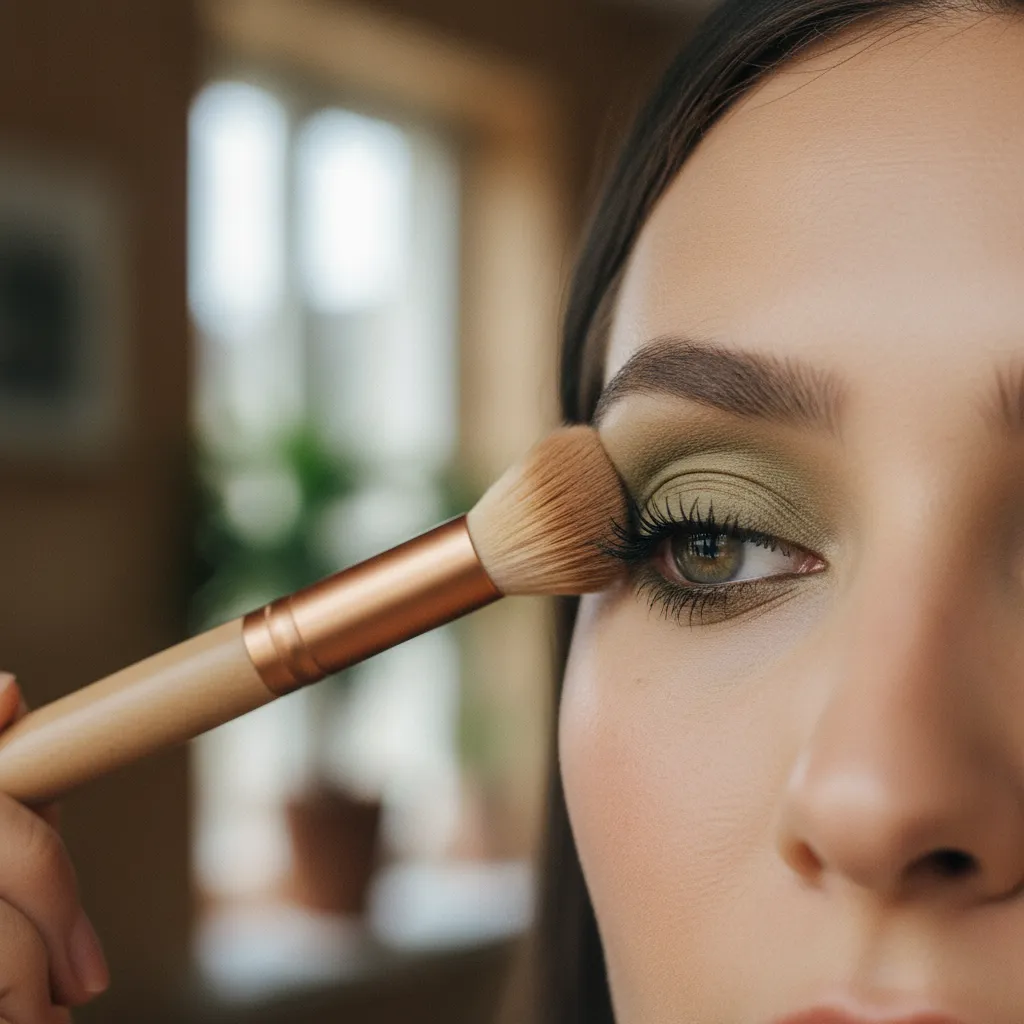 Le fard kaki apporte une fraîcheur originale aux yeux marrons