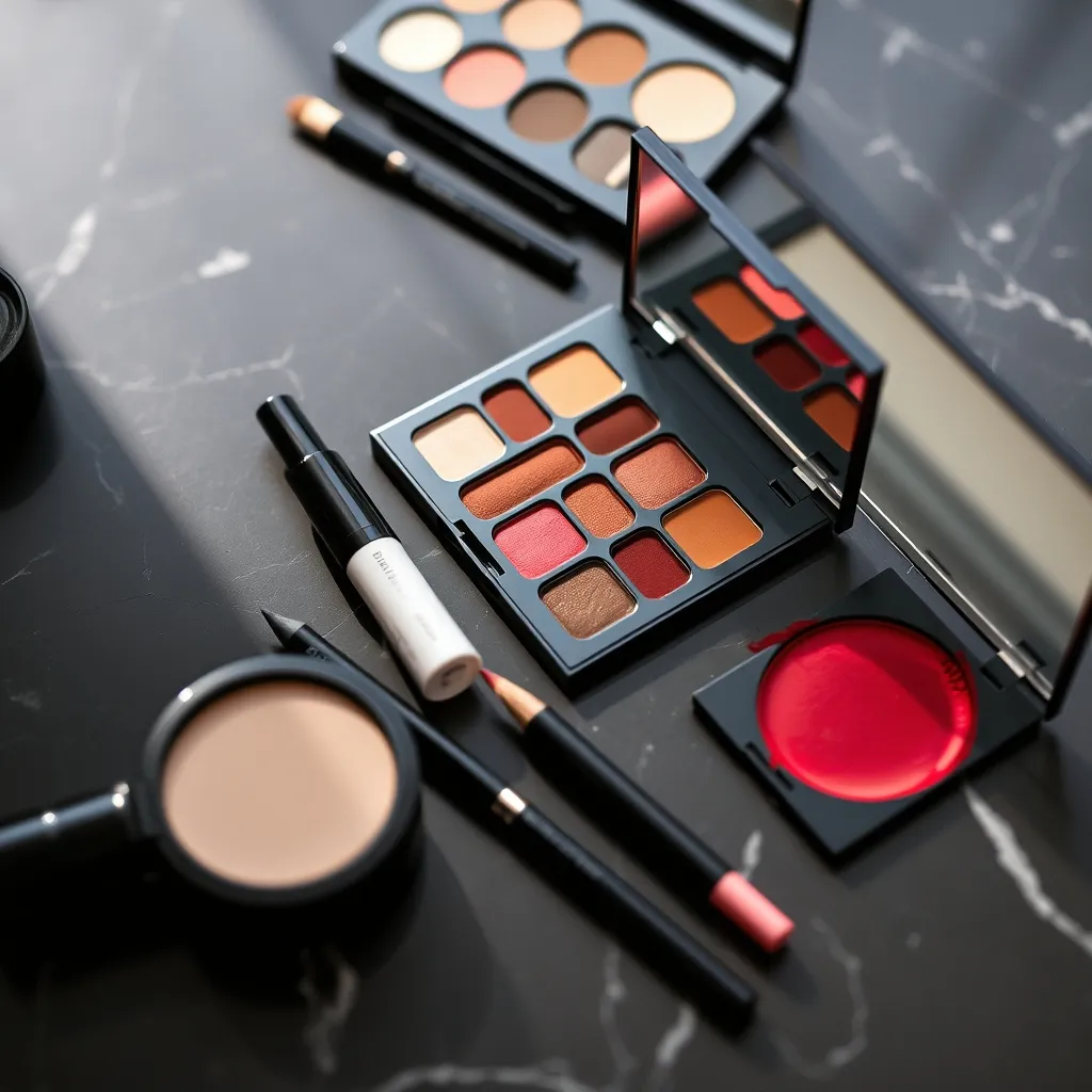 Kit de maquillage diablesse avec palette de fards rouges et pinceaux professionnels
