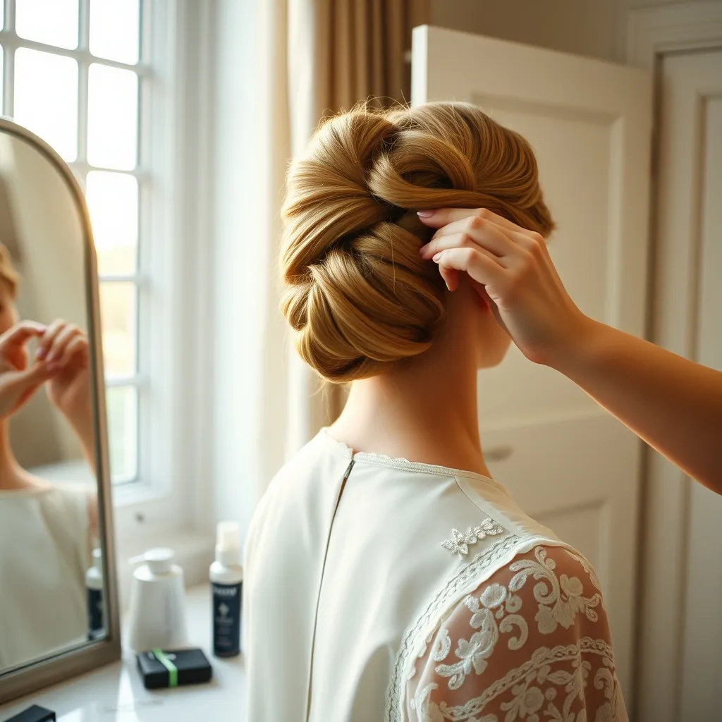 La réalisation d'un chignon banane mariage étape par étape chez le coiffeur