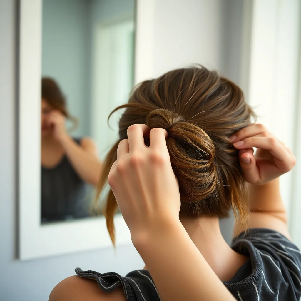 Étape clé : torsader et enrouler les cheveux pour former la base du chignon décoiffé