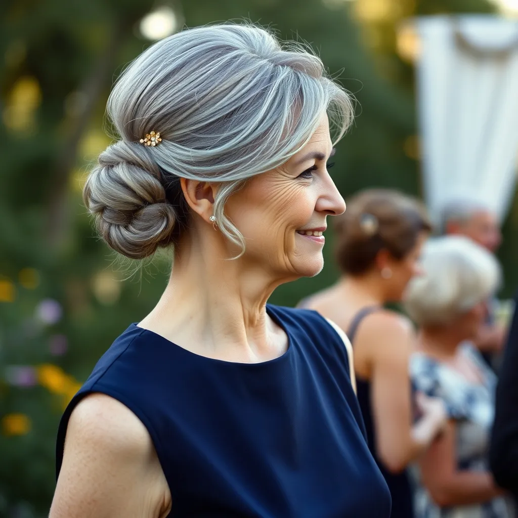 Le chignon décoiffé bas sur la nuque, sublimé par un accessoire doré, idéal après 60 ans