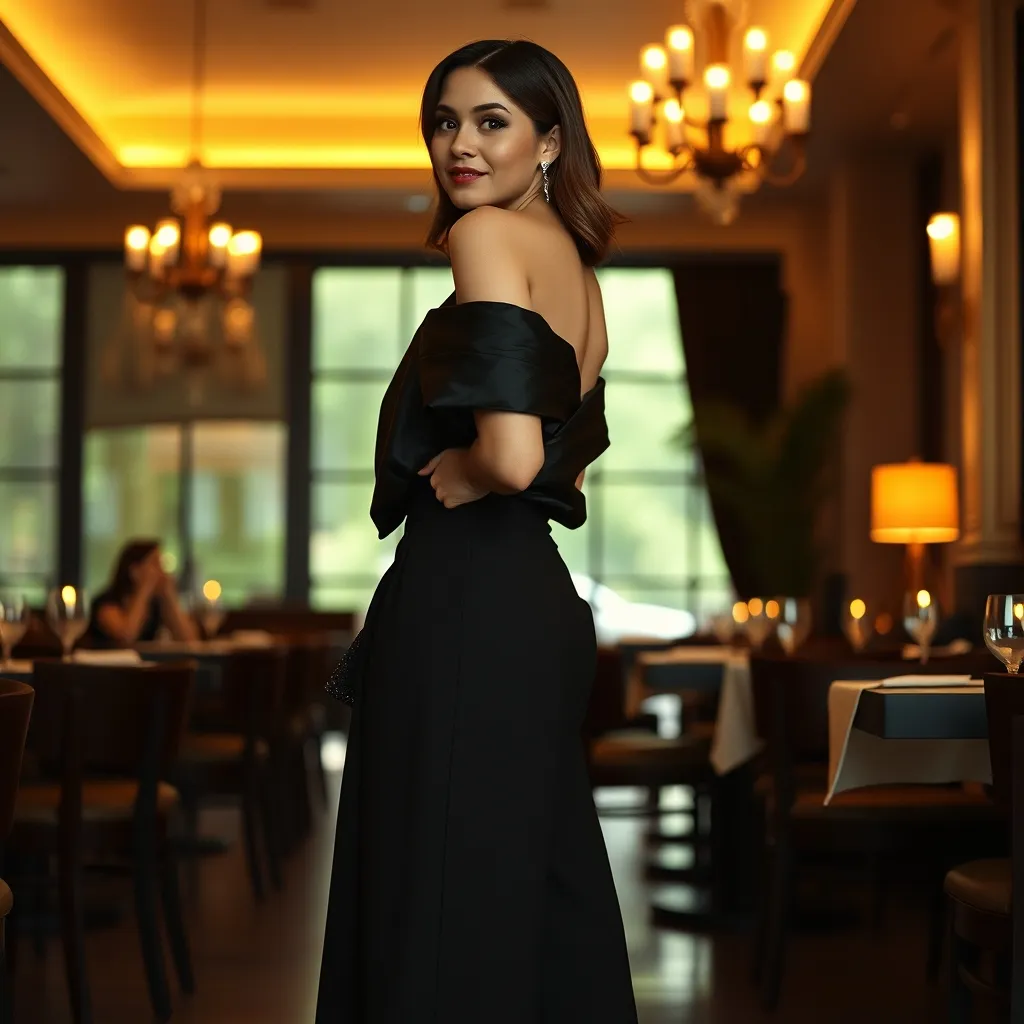Pantalon palazzo noir et top à épaules dénudées : une tenue de soirée élégante qui rééquilibre la silhouette
