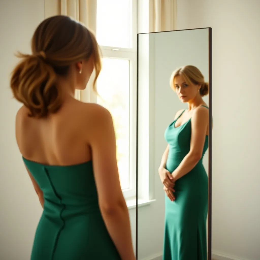 Vérifier le tombé de sa robe devant le miroir pour adapter la coupe à sa morphologie