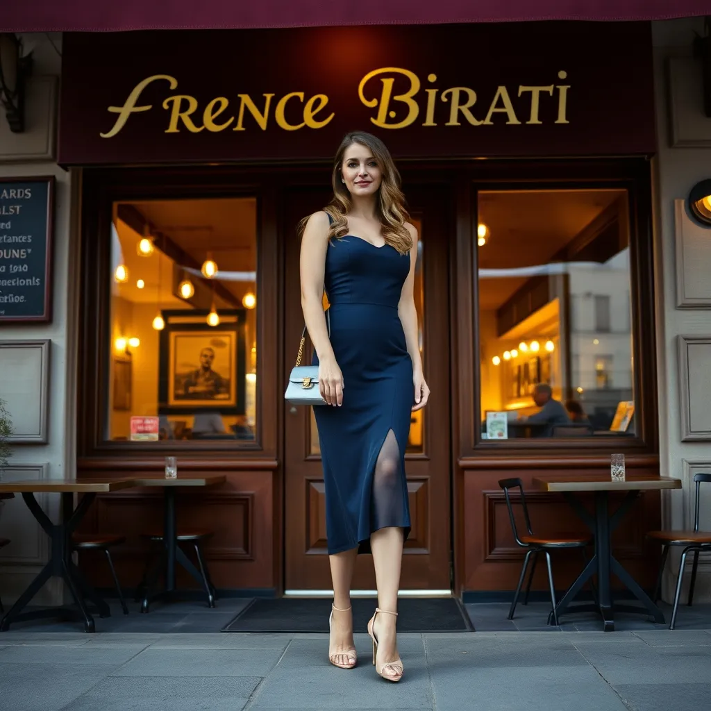 La robe midi bleu nuit avec escarpins nude : un classique indémodable pour un dîner en tête-à-tête
