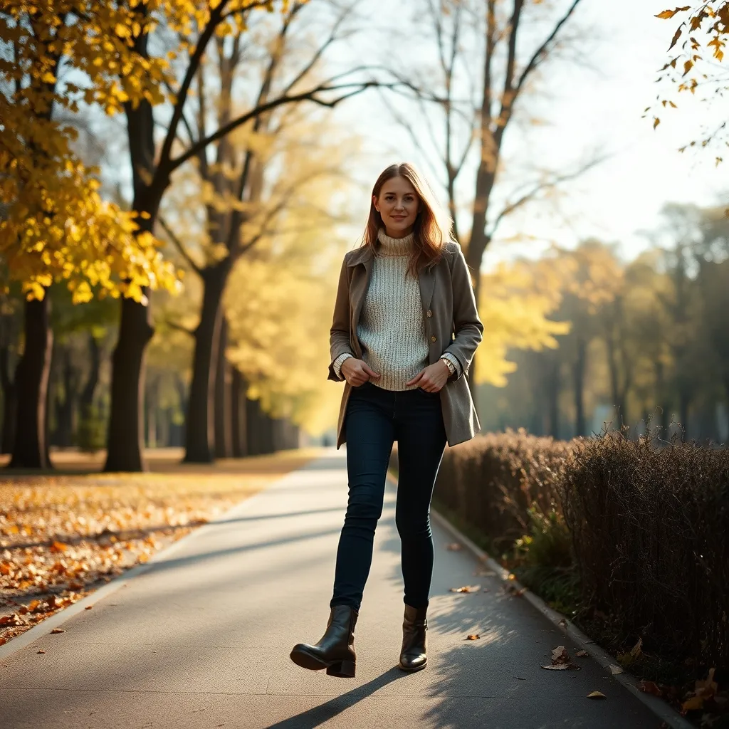 En automne, le jean brut associé à un pull en maille fine et des bottines en cuir crée un look chic sans effort