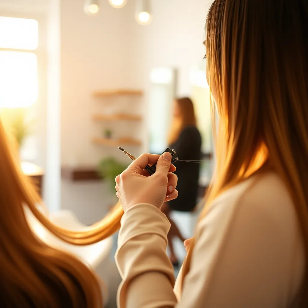 Pose d'extensions à kératine mèche par mèche dans un salon marseillais spécialisé